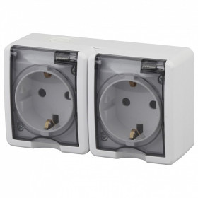 Розетка двойная с заземлением и со шторками, с крышкой Эра Эра Эксперт 11-2404-01