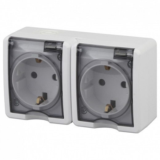 Розетка двойная с заземлением и со шторками, с крышкой Эра Эра Эксперт 11-2404-01