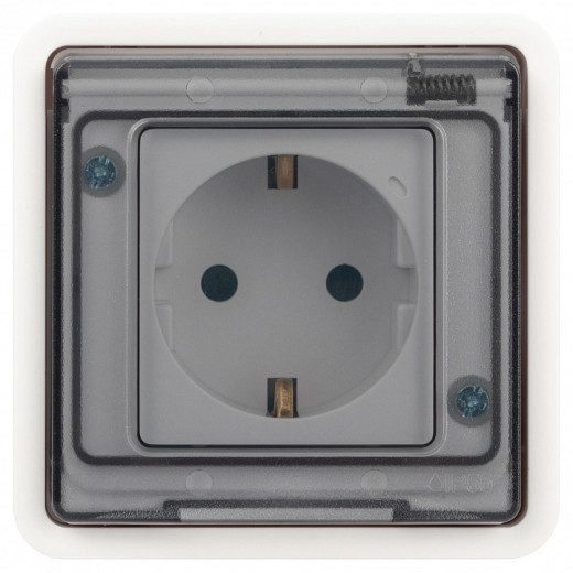 Розетка с заземлением с крышкой Эра Эра Эксперт 11-2521-01