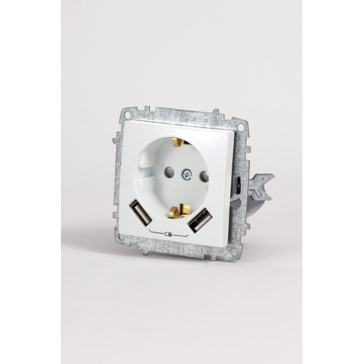 Розетка с заземлением и со шторкой и 2хUSB type A, без рамки Elbi Eleсtriс Zena Vega 609-015600-317