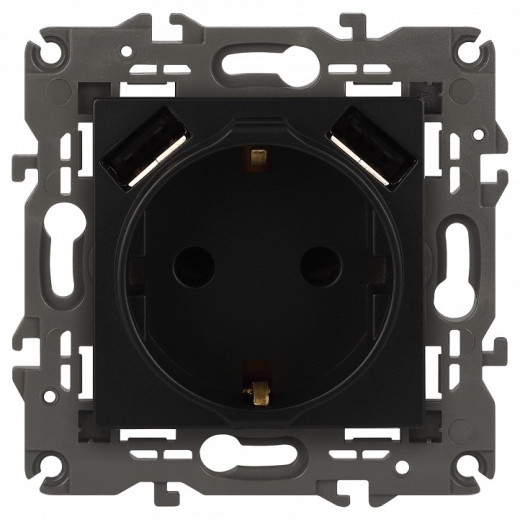 Розетка с заземлением и со шторкой и 2хUSB, без рамки Эра Эра Elegance 14-4109-05