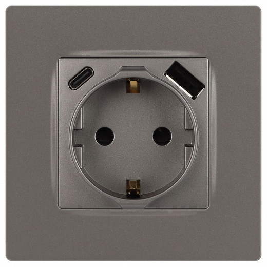 Розетка с заземлением и со шторкой и 2хUSB, без рамки Эра Эра 12 12-4108-16