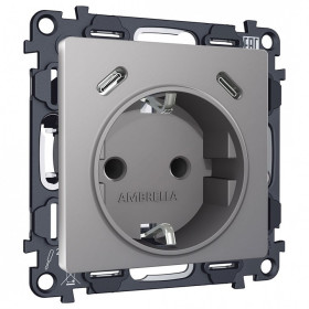 Розетка с заземлением и 2хUSB type C, без рамки Ambrella Volt ALFA MA510510