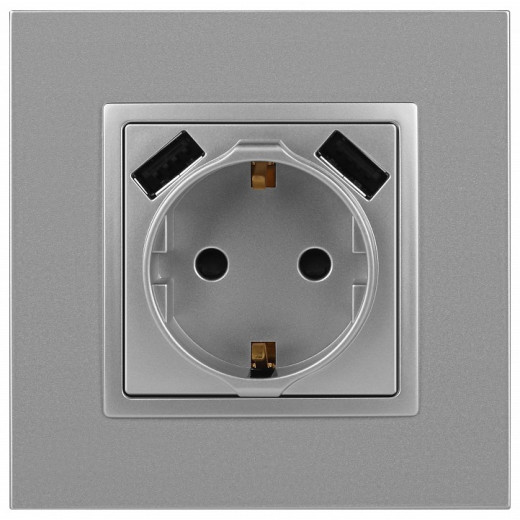Розетка с заземлением и со шторкой и 2хUSB, без рамки Эра Эра Elegance 14-4109-03
