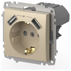 Розетка с заземлением и со шторкой и 2хUSB type A, без рамки Elbi Eleсtriс Zena Vega 609-012500-317