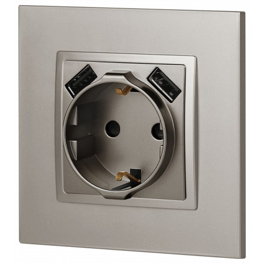 Розетка с заземлением и со шторкой и 2хUSB, без рамки Эра Эра Elegance 14-4109-16