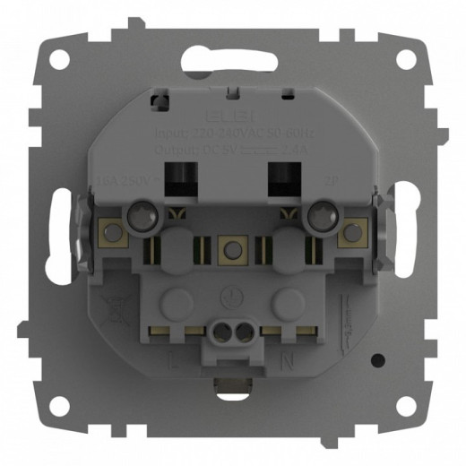 Розетка с заземлением и со шторкой и 2хUSB type A, без рамки Elbi Eleсtriс Zena Vega 609-011000-317