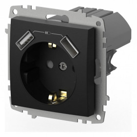 Розетка с заземлением и со шторкой и 2хUSB type A, без рамки Elbi Eleсtriс Zena Vega 609-014800-317