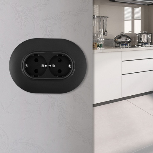 Розетка двойная с заземлением и со шторкой Arte Milano SET08-2 SET08-double-40-2 black
