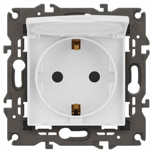 Розетка с заземлением и со шторкой, без рамки с крышкой Эра Эра Elegance 14-2103-01М