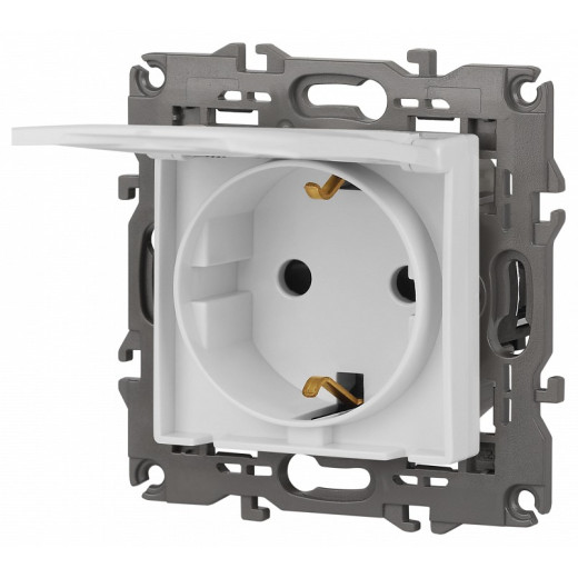 Розетка с заземлением и со шторкой, без рамки с крышкой Эра Эра Elegance 14-2103-01М