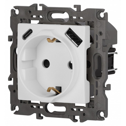 Розетка с заземлением и со шторкой и 2хUSB, без рамки Эра Эра Elegance 14-4108-01М