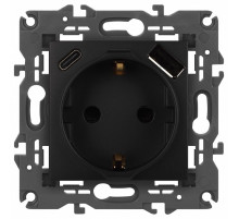 Розетка с заземлением и со шторкой и 2хUSB, без рамки Эра Эра Elegance 14-4108-05