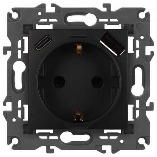 Розетка с заземлением и со шторкой и 2хUSB, без рамки Эра Эра Elegance 14-4108-05