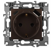 Розетка с заземлением и со шторкой и 2хUSB, без рамки Эра Эра 12 12-4108-13