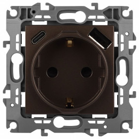 Розетка с заземлением и со шторкой и 2хUSB, без рамки Эра Эра 12 12-4108-13