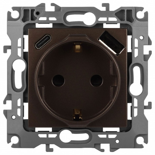 Розетка с заземлением и со шторкой и 2хUSB, без рамки Эра Эра 12 12-4108-13