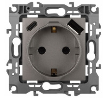 Розетка с заземлением и со шторкой и 2хUSB, без рамки Эра Эра 12 12-4108-16