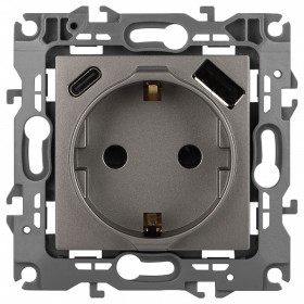 Розетка с заземлением и со шторкой и 2хUSB, без рамки Эра Эра 12 12-4108-16