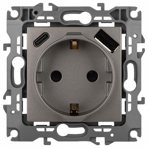 Розетка с заземлением и со шторкой и 2хUSB, без рамки Эра Эра 12 12-4108-16