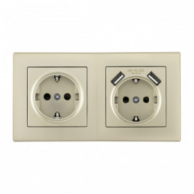 Розетка с заземлением и со шторкой и 2хUSB Arte Milano SET06-2 SET06-2-47-1-40-1 shampan