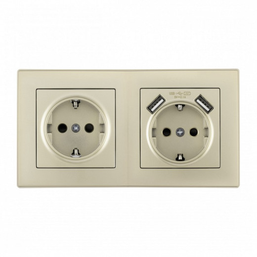 Розетка с заземлением и со шторкой и 2хUSB Arte Milano SET06-2 SET06-2-47-1-40-1 shampan