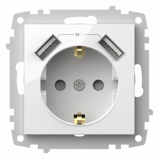 Розетка с заземлением и со шторкой и 2хUSB type A, без рамки Elbi Eleсtriс Zena Vega 609-015600-317