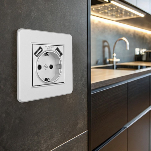 Розетка с заземлением и со шторкой и 2хUSB Arte Milano SET16-1 SET16-1-47-1 silver