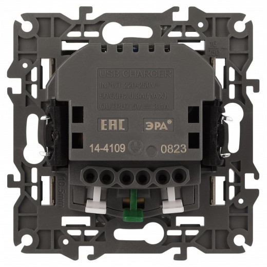 Розетка с заземлением и со шторкой и 2хUSB, без рамки Эра Эра Elegance 14-4109-04