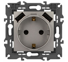Розетка с заземлением и со шторкой и 2хUSB, без рамки Эра Эра Elegance 14-4109-16