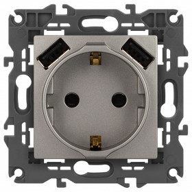 Розетка с заземлением и со шторкой и 2хUSB, без рамки Эра Эра Elegance 14-4109-16