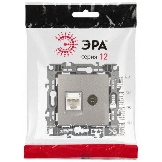 ТВ-розетка и розетка Ethernet RJ-45 без рамки Эра Эра 12 12-3110-16