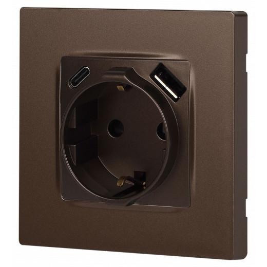 Розетка с заземлением и со шторкой и 2хUSB, без рамки Эра Эра 12 12-4108-13