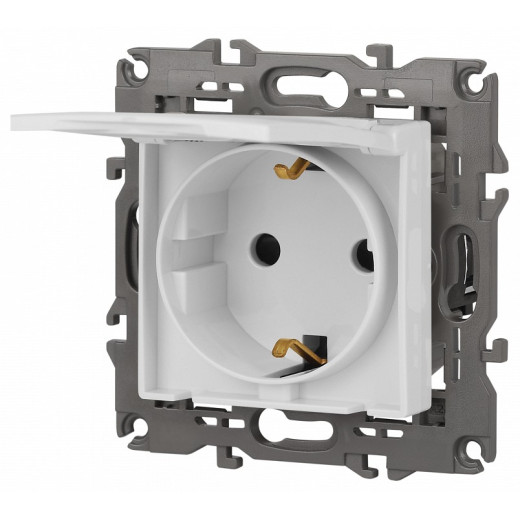 Розетка с заземлением и со шторкой, без рамки с крышкой Эра Эра Elegance 14-2103-01