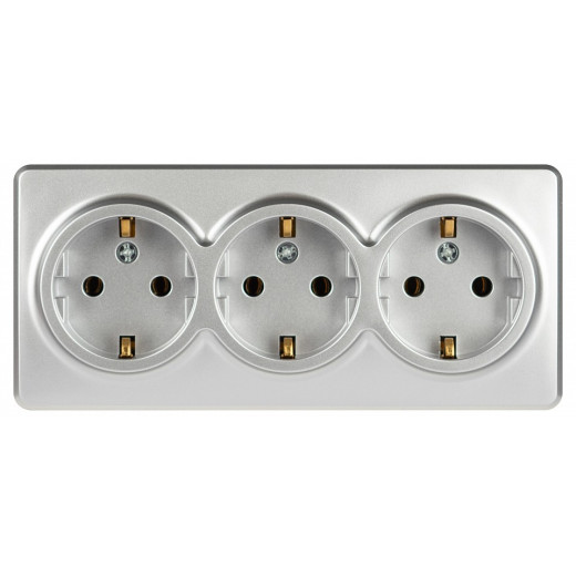 Розетка тройная с заземлением и со шторками Эра Эра Эксперт 11-2208-03