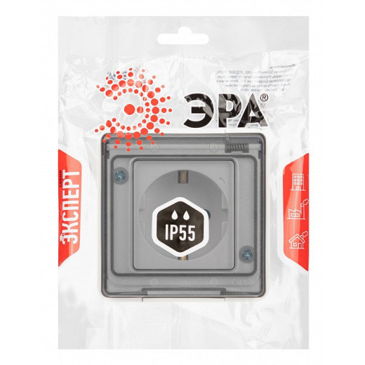 Розетка с заземлением и со шторкой, с крышкой Эра Эра Эксперт 11-2502-01