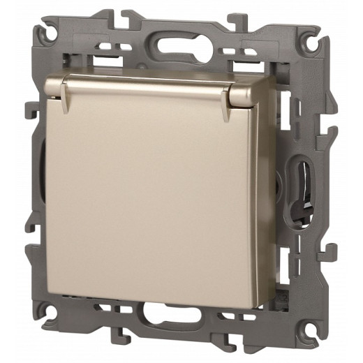 Розетка с заземлением и со шторкой, без рамки с крышкой Эра Эра Elegance 14-2103-04