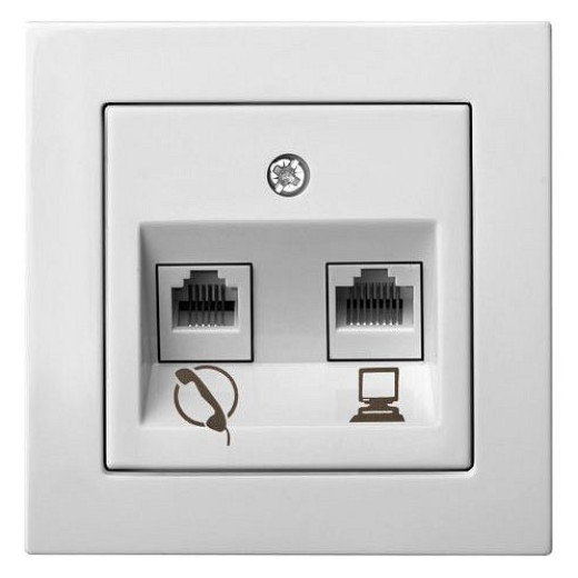 Розетка двойная RJ-11 и Ethernet RJ-45, без рамки LIREGUS EPSILON 28-034