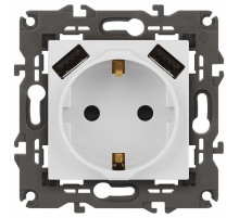 Розетка с заземлением и со шторкой и 2хUSB, без рамки Эра Эра Elegance 14-4109-01М
