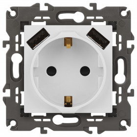 Розетка с заземлением и со шторкой и 2хUSB, без рамки Эра Эра Elegance 14-4109-01М