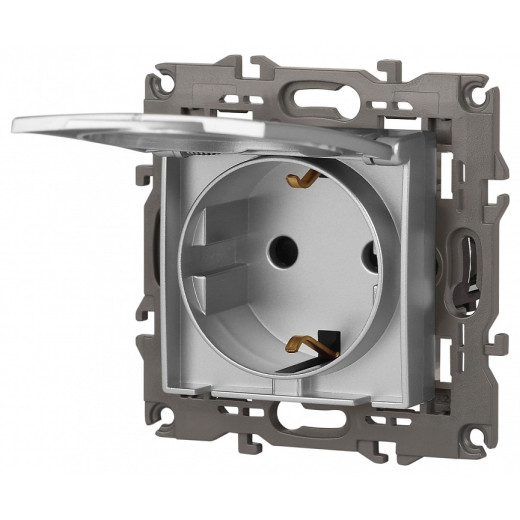 Розетка с заземлением и со шторкой, без рамки с крышкой Эра Эра Elegance 14-2103-03
