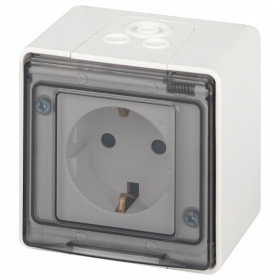 Розетка с заземлением и со шторкой, с крышкой Эра Эра Эксперт 11-2502-01