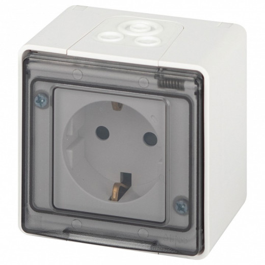 Розетка с заземлением и со шторкой, с крышкой Эра Эра Эксперт 11-2502-01