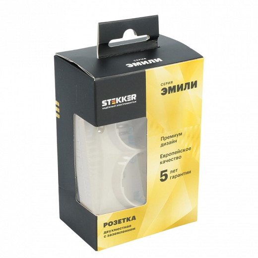 Розетка двойная с заземлением и со шторкой, без рамки Stekker RST16-5114-08 49908