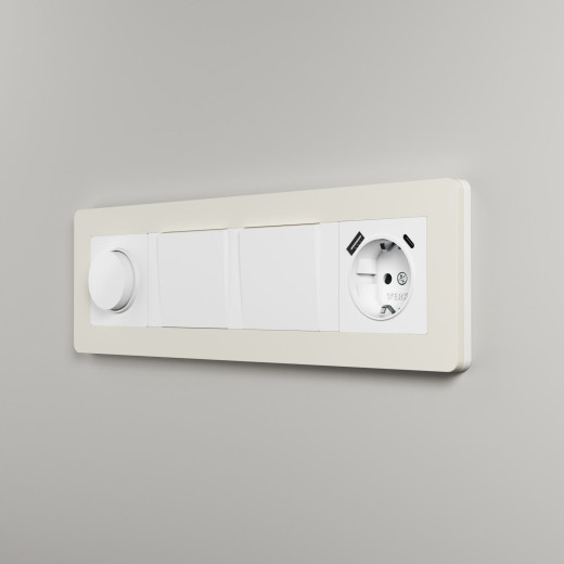 Рамка из поликарбоната на 4 поста Split айвори/белый, soft-touch W0043066