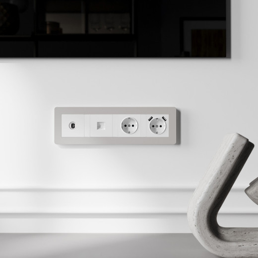 Рамка из поликарбоната на 4 поста Split дымчатый/белый, soft-touch W0043067