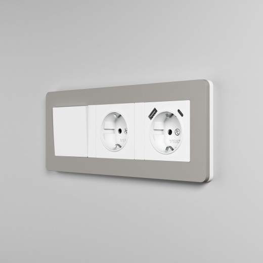 Рамка из поликарбоната на 3 поста Split дымчатый/белый, soft-touch W0033067