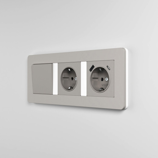 Рамка из поликарбоната на 3 поста Split дымчатый/белый, soft-touch W0033067