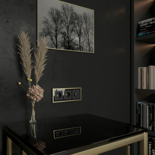 Рамка из металла на 3 поста Baguette черный/латунь W0032852