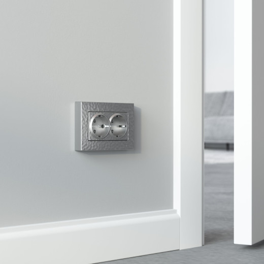 Рамка из поликарбоната для двойной розетки Hammer серебряный W0082406
